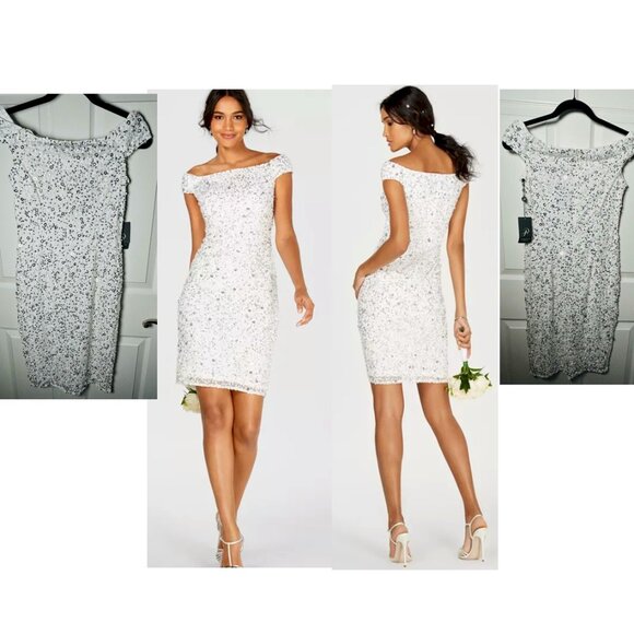 Adrianna Papell White Silver Sequin Sheath Dress Size 2 New NWT - Picture 1 of 8